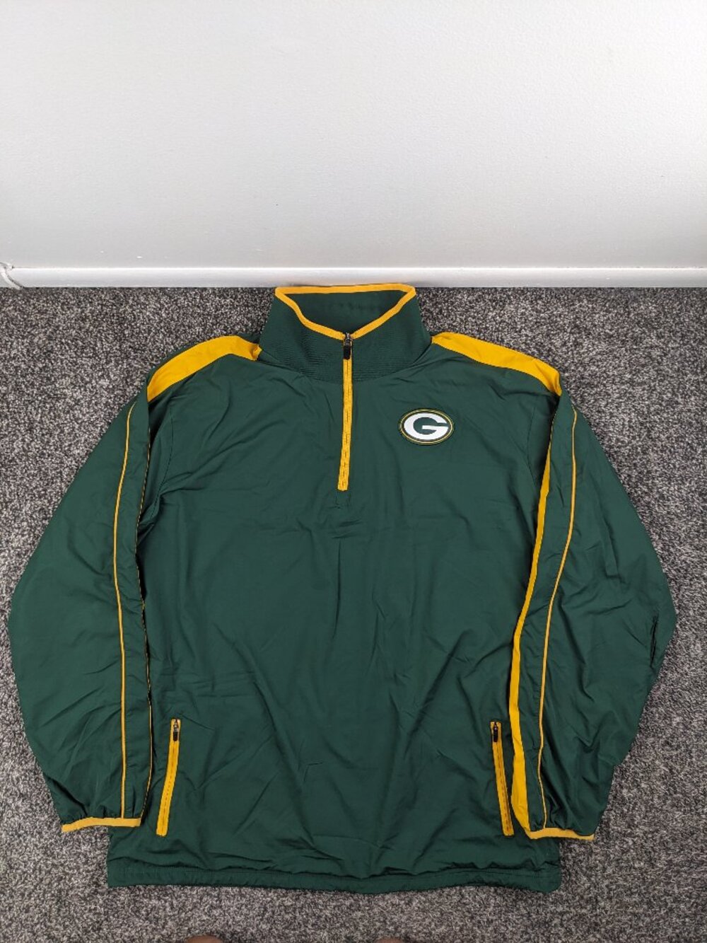 Green Bay Packers Jacket Nike On Field 1/4 Zip Mesh Lined Mens Medium *Flaw